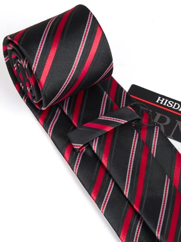 Image of HISDERN Mens Striped Ties Classic Silk Woven Tie and Pocket Square Set Formal Business Necktie Handkerchief for Wedding