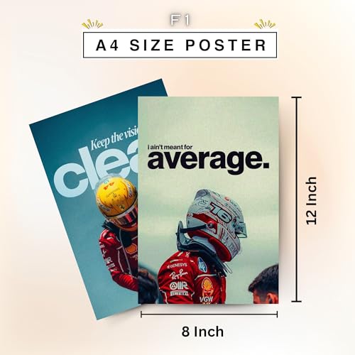 Image of Posters Inc Sports F1 Cars Motivational Posters for Wall A4 Size Aesthetic Setup 300 GSM Matte Paper Pack of 6 Automotive Motorsport Decor for Boys Gaming Room, Bedroom, Home & Office with Adhesive