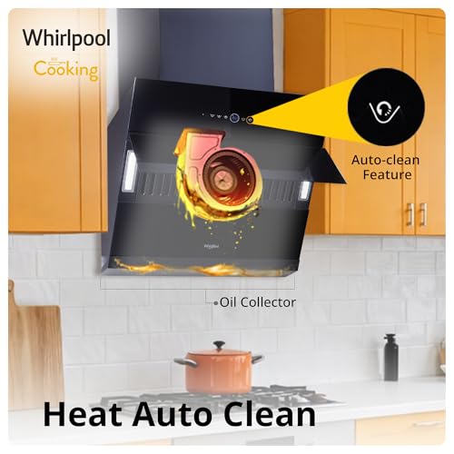 Image of Whirlpool 60cm 1600 m3 /hr BLDC Filterless Autoclean Slant Kitchen Chimney | Free Installation | 11 Years Motor & 5 Years Comprehensive Warranty | VFL PRO 602 BLDC HAC BK HOOD | Black | Motion Sensor