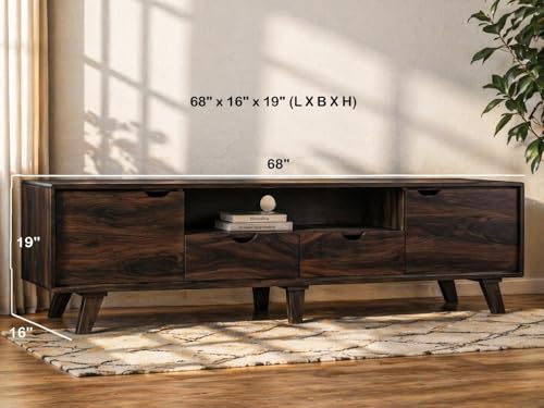 Image of THE WOODEN CITY Solid Sheesham Wood TV & Entertainment Unit for Living Room & Hotel Room and Office Furniture (Wood Finish 3)