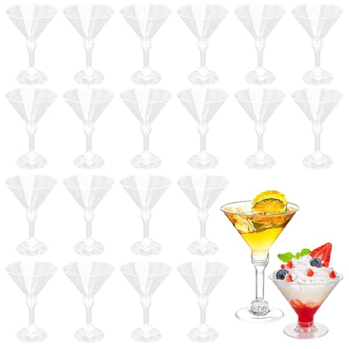 Dhqkqg Cocktail Glasses, 20 Pack Clear Plastic Martini Glasses, 150ml, Adjustable Stem, for Weddings, Birthdays, Christmas & Outdoor Parties