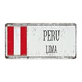 Lustiges Metall-Blechschild, Peru-Flagge, Stadt, Straße, 