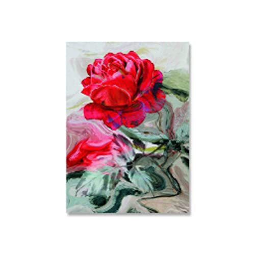 Toile murale fleur de pivoine rouge rose romantique 60x90cm sans cadre décoration salon moderne