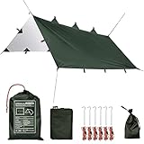 CharaVector Tarp 3x3 Wasserdicht Zeltplane Camping Zeltplane Outdoor für Hängematte Tarpaulin Zeltunterlage Regenschutz Sonnenschutz UV Schutz Ultraleicht Tragbare mit Ösen Picknickdecke Grün