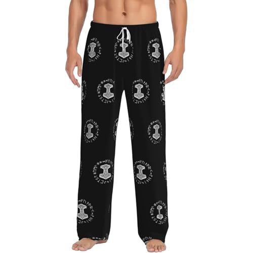 Vikings Mjolnir And Rune Wheel Norse Mythology Symbol Men's pajama pants