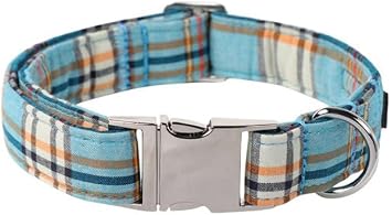 Lionet Paws Boy Dog Collar, Comfortable Adjustable Cute Blue Plaid Collar with Metal Buckle for Male Puppies and Cats, XS, Neck 8-12 inches