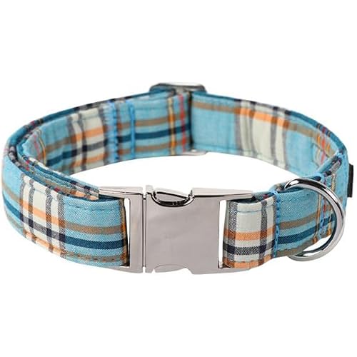 Lionet Paws Boy Dog Collar, Comfortable Adjustable Cute Blue Plaid Collar with Metal Buckle for Male Puppies and Cats, XS, Neck 8-12 inches