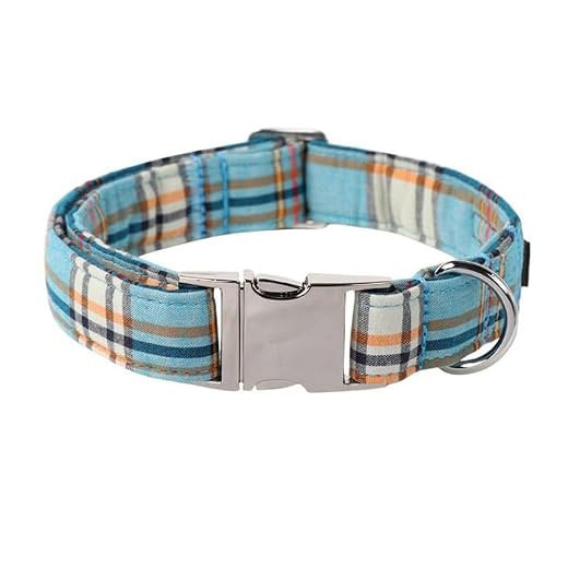 Lionet Paws Boy Dog Collar, Comfortable Adjustable Cute Blue Plaid Collar with Metal Buckle for Male Dogs Gift, Small, Neck 10-16 inches
