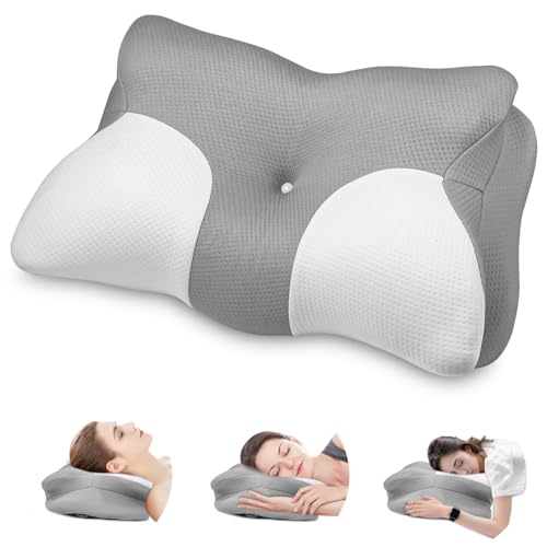 Almohada Cervical de Espuma Viscoelastica, Almohada Ortopedica para Soporte de Cuello,Ergonómica Almohada Ortopedica,Almohada para Cervicales y Cuello para Dormir de Lado y Boca Arriba(62×40×9/15cm)