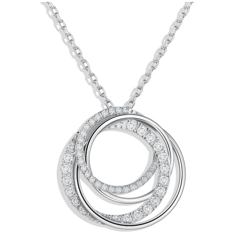 Ladylike Moissanite Interlocking Circle Pendant Necklace for Women 925 Sterling Silver Chain Lab Created 4 Generations Necklace Anniversary Valentine's Day Gifts Cover