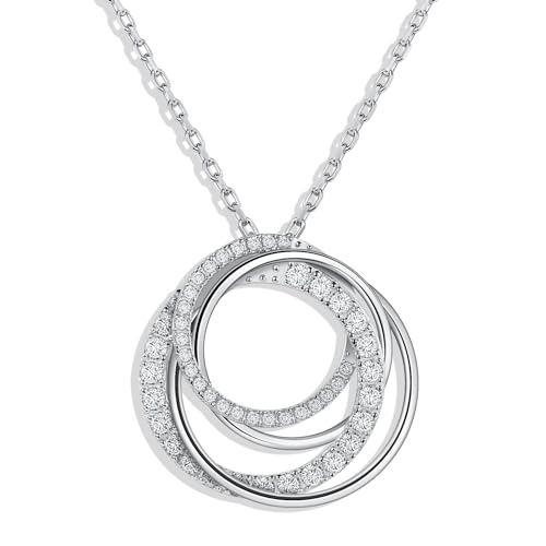 Ladylike Moissanite Interlocking Circle Pendant Necklace for Women 925 Sterling Silver with 18K Gold Plated Adjustable Chain 4 Generations Necklace Mother's Day Anniversary Valentine's Day Jewelry Gifts