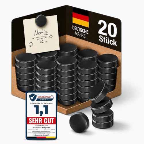 MYMIND Magnete für Magnettafel [EXTRA STARK] 20x Kleine Magneten 18x5mm Ideal als Magnet für Kühlschrank Whiteboard & Pinnwand Kühlschrankmagnete Schwarz Kein Zerkratzen