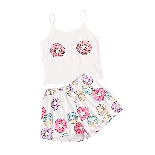 SheIn Women's Cute Cartoon Print Cami Top and Shorts Pajama Set