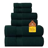 COZYART Black Green Bath Towel Set, Cotton Towel for Bathroom, Thick Soft Absorbent Bathroom Set of 6 with 2 Bath Towels, 2 Hand Towels, 2 Washcloths, 650 GSM