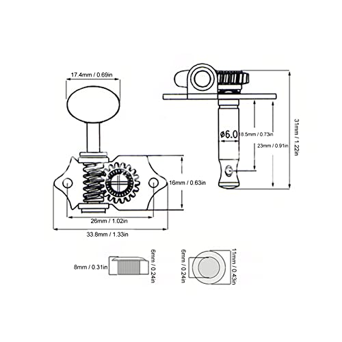 Peg de Afinação de Ukulele, Cabeça de Máquina de Ukulele Compacta Cromada de 4 Peças Fácil de Instal