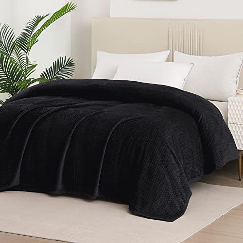 Whale Flotilla Ultra Breathable Jacquard Lightweight Fleece King Size Bed Blanket(90x104 Inch) with Plush Wave Pattern, Soft and Cozy Blanket for All Season, Black