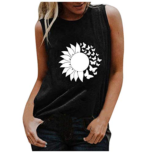 Yowablo Casual imprimé série en Vrac Mode Tournesol sans Sommeil réservoir supérieur pour Femmes Chemisier pour Femmes Pantalon Aide Soignante