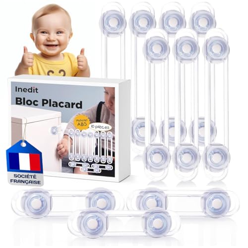 Bloc placard Bebe (10 Pièces) Sécurité Enfant - Bloque Porte Placard Fenêtre - Protection Sécurite Domestique - Sécurité Serrures Enfant Garantie - Société Française