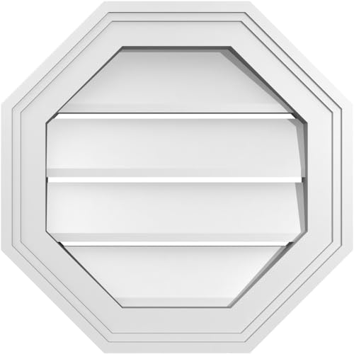 Ekena Millwork GVPOC16X1602SF Octagonal Surface Mount PVC Gable Vent, 16"W x 16"H, Factory Primed White