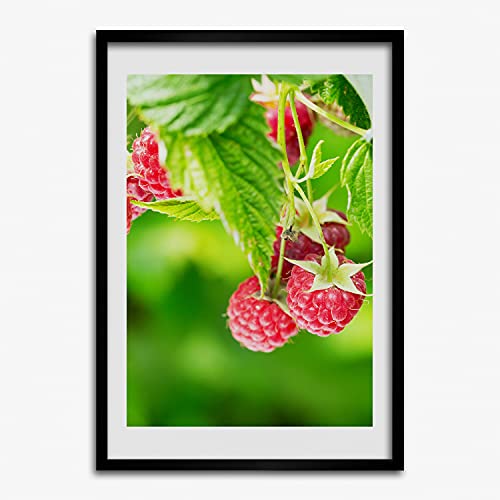 Peinture moderne de framboises avec cadre en bois 50x70 cm pour sublimer votre cuisine