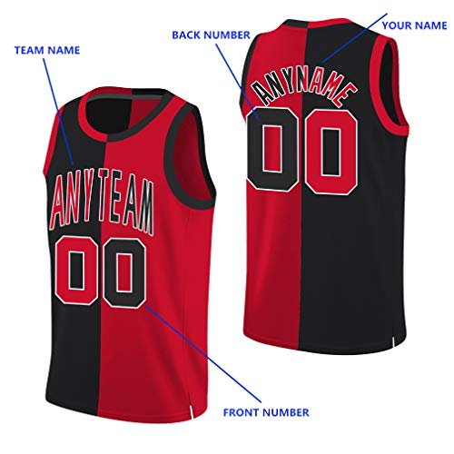 Custom Basketball Jerseys Shirts Stitched Personalized Team Uniforms Half Color Split for Men Women Youth/Kids Black and Red