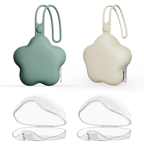 Image of 4 Pack Pacifier Holder Case,2pcs Silicone Portable Pacifier Pouch and 2pcs Transparent Nipple Holder Case Container, On-the-GO Pacifier Storage Container Box ,BPA Free, Easy to Clean（Green+Khaki）