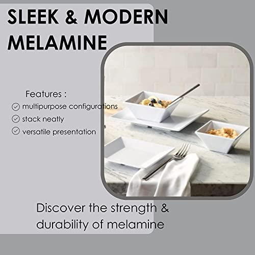 Creations Melamine Dessert Soup Bowls, Steelite Heavy Duty Unbreakable Commercial Foodservice Restaurant Bar, Polar White 5" Square, 2" Deep 13 Oz, Tapered Classic Contemporary Indoor Outdoor, 24 Set #TOP4