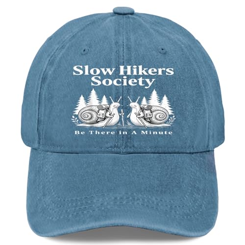 Funny Slow Hiking Society Be There in A Minute Snail Hat for Mens Fashion Cyan Blue