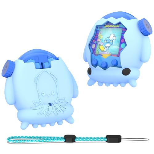 OAJ for Tamagotchi Paradise Case & Cartoon Squid Cover with Lanyard - Protective Shell Compatible with Tamagotchi Paradise Interactive Virtual Pet(Light Blue)