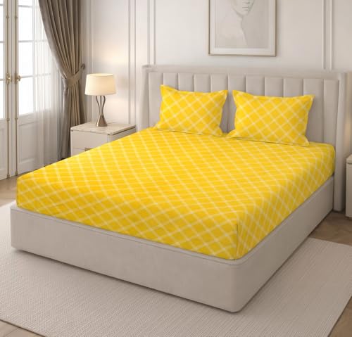 Image of RD TREND Cloud Cotton Double Bed Bedsheet-90x100 Inches with 2 Matching Pillow Covers (18x28Inch | Queen Size Bed Sheet 210 TC Soft & Breathable | (Lines-Yellow)