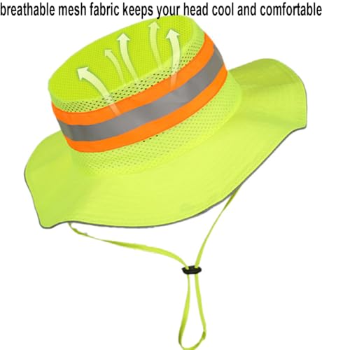 Image of High Visibility Sun Bucket Hat Reflective Neon Boonie Hat Summer Wide Brim Mesh Fishing Cap for Men Women