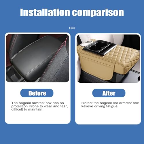 AOUTTUOA Universal Car Integrated Pressurized Multifunctional Armrest Heightening Pad Microfiber Leather Tan Car Center Console Armrest by AOUTTUOA - Image 3
