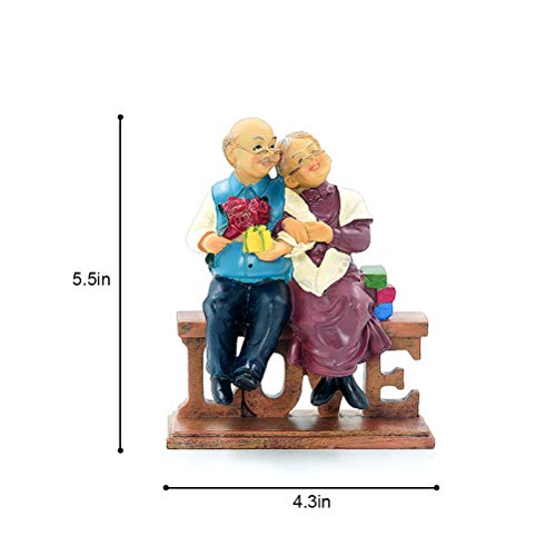 Dreamseden Romantic Elderly Couple Figurines - Happy Wedding Anniversary for Parents, Grandparents, Old Age Friends, Bedroom Living Room Home Decor Sculpture (Love)