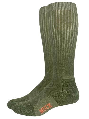 MUCK Boot Mens Ultra Dri Year Round Tall Boot Socks 2 Pair Pack (US, Alpha, Large, Regular, Regular, Green)