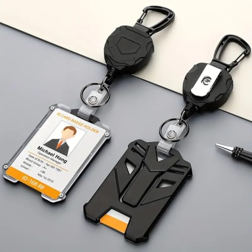 Retractable Badge Holders Durable Badge Reel Key Chain Tactical ID Card Holder with 31.5 Retractable Badge Reel Black
