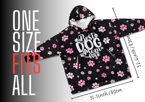 Image of Dog Mom Gifts for Women, Wearable Flannel Blanket Hoodie for Dog Lover, Oversized Hooded Sweatshirt for Adults, One Size