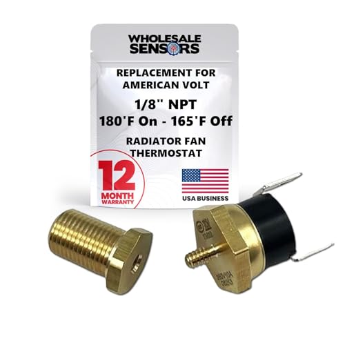 Replacement for American Volt Electric Radiator Fan Thermostat, 12 Month Warranty, Temperature Switch with Thread-In Brass Probe (1/8