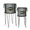 Zeckos set of 2 rustic farmhouse corrugated galvanized grey metal round indooroutdoor garden planters with stands plant pots western decor 16 19 inches high  urban country home decor
