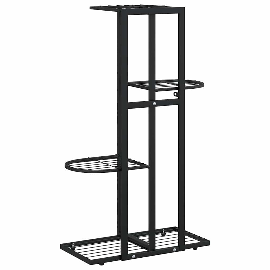 Portavasi a 4 ripiani, 43 x 22 x 76 cm, in metallo, nero | Robusto, durevole, salvaspazio, per interni ed esterni, facile da pulire