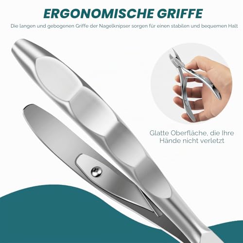 Auxmir Nagelschere Nagelzange für Starke Fußnägel, Profi Nagelknipser Nagelhautentferner für Tiefe Dicke Eingewachsene Fußnägel Fingernägel, Präzision Nagelhautschere aus Edelstahl mit Schutzkappe