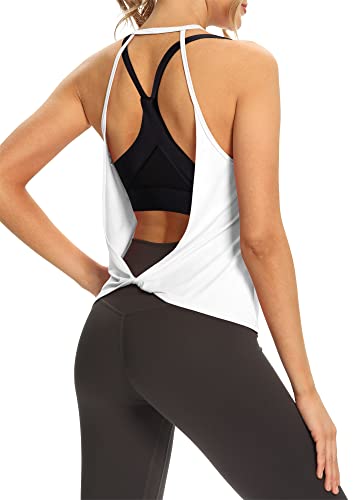 Image of Mippo Open Back Workout Tops for Women Sexy High Neck Tank Tops Gym Athletic Shirts