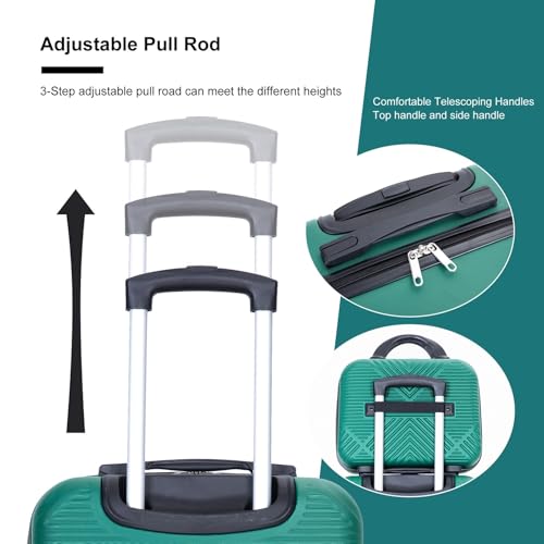 4-Piece Dark Green ABS Lightweight Luggage Set with 14-Inch Makeup Case & 360° Wheels for Effortless Travel3