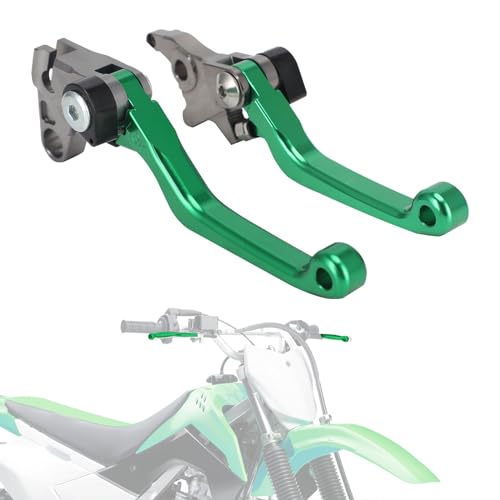 Image of Motorcycle Brake Clutch Lever Pivot Levers Set Adjustable CNC for KLX 140 KLX140 08-21 KLX300R 20-24 KLX140L 08-20 KLX140G 2017-2020 KLX140R KLX140RF 2021-2024 Dirt Pit Bike Green