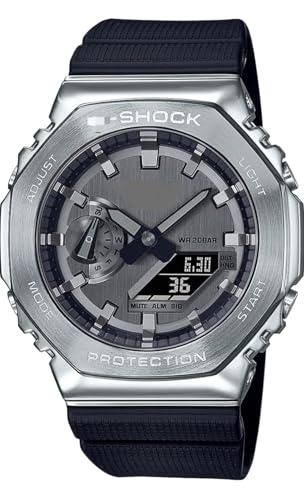 Image of Shock Protection Analog-Digital Watch, Silver Metal Case with Black Resin Strap, Water Resistant 20 Bar, Solar Powered with Bluetooth