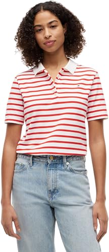 Tommy Hilfiger Women's 1985 Reg Pique Polo Ss Ww0Ww43224 S/S Polo, RED (Wide STRP Fire Red/Ecru), XL 1
