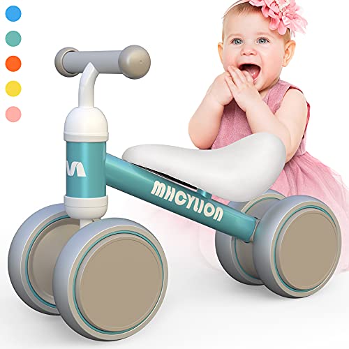 Baby Balance Bikes Toys for 1 Year Old Boys Girls 10-24 Months Cute Toddler First Bicycle Infant Walker Children No Pedal 4 Wheels 1st Birthday Gifts, Green