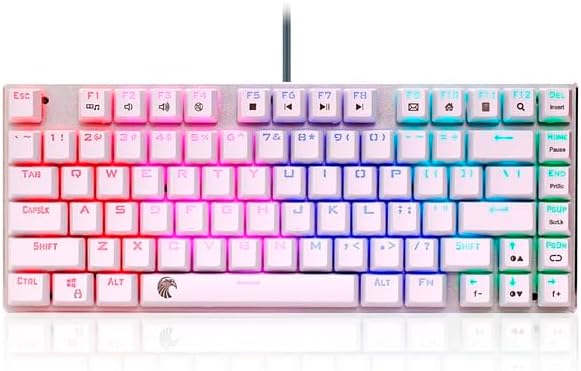 Electronics - Mechanical keyboard smooth line red switch 81 keys RGB backlight white game keyboard compact design American layout eagle Z88 (White Brown Switch)