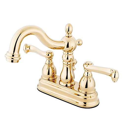 Kingston Brass KB1602FL Heritage 4-Inch Centerset Lavatory Faucet with Metal Lever Handle, Polished Brass