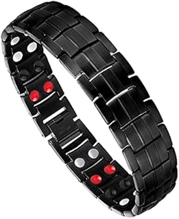 Feraco Mens Magnetic Bracelet Titanium Steel Magnetic Bracelet with Double Row 4 Elements Magnets (Black)