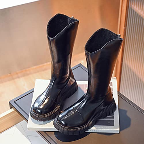Girls Knee-High Boots Waterproof Mid Calf Lightweight Cute Booties Fashion Out Work Comfortable Princess Shoes (Black, 4.5-5 Years Toddler)2
